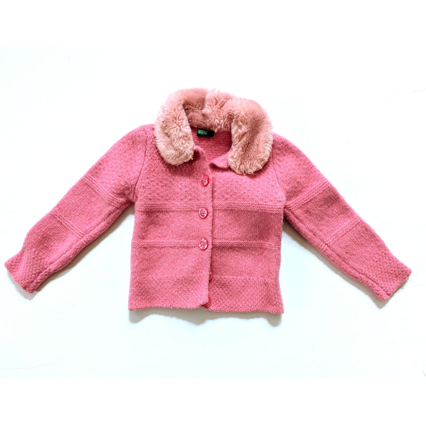 United Colors of Benetton Pink Wool Fur Cardigan | Made in Italy | Girls Size XS 4T / 110 cm