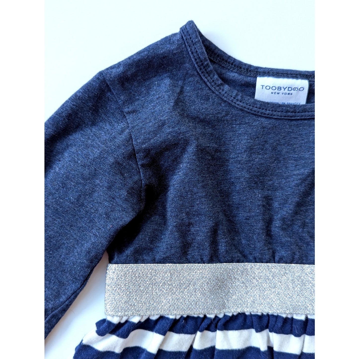 Tooby Doo Party Play Dress Blue Stripes Dress Silver Sparkle Belt Size 18-24 mos