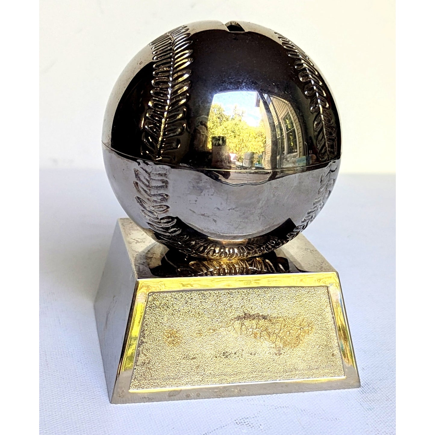 Vintage Silver-Plated Baseball Piggy Bank – Blank Engraving Plate – Things Remembered – Y2K Childhood Kids Keepsake – 5.5” Tall Coin Bank | Home