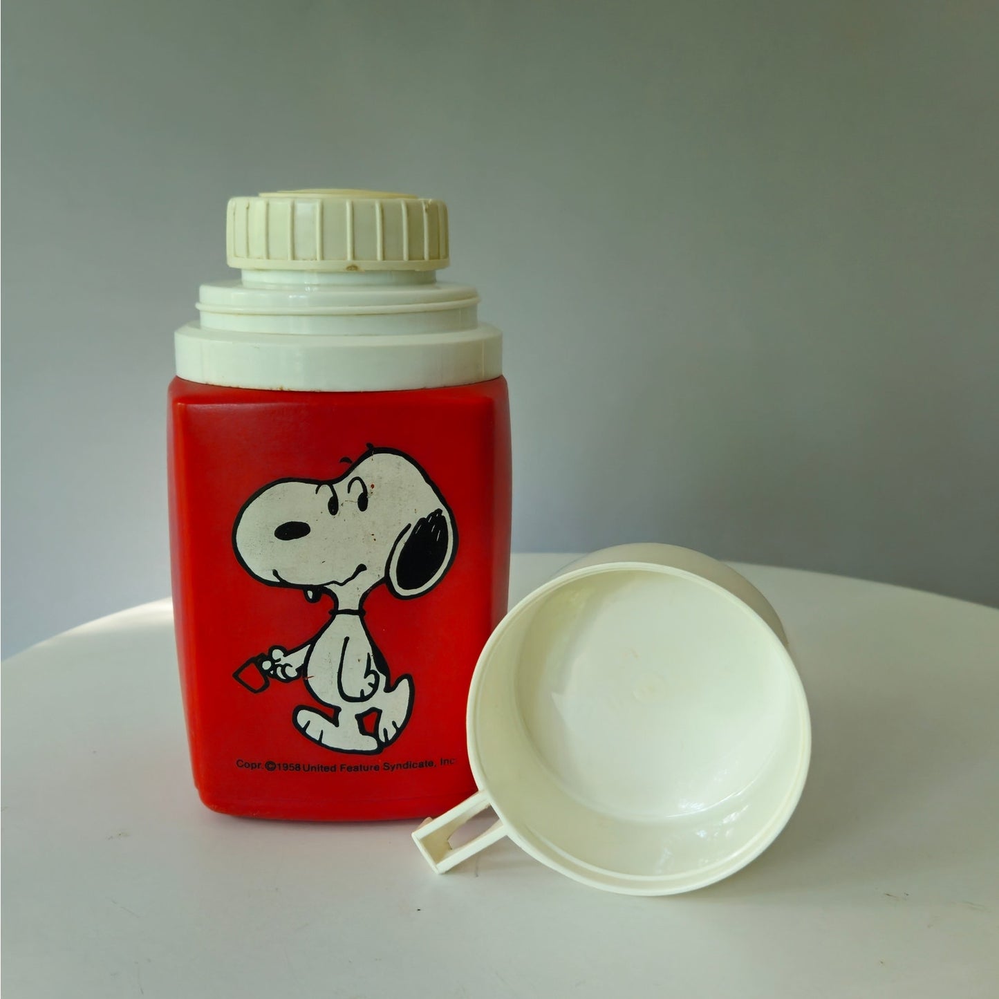 Vintage Snoopy King-Seeley Thermos | Red Plastic 8 oz | Mid Century 1950s Peanuts