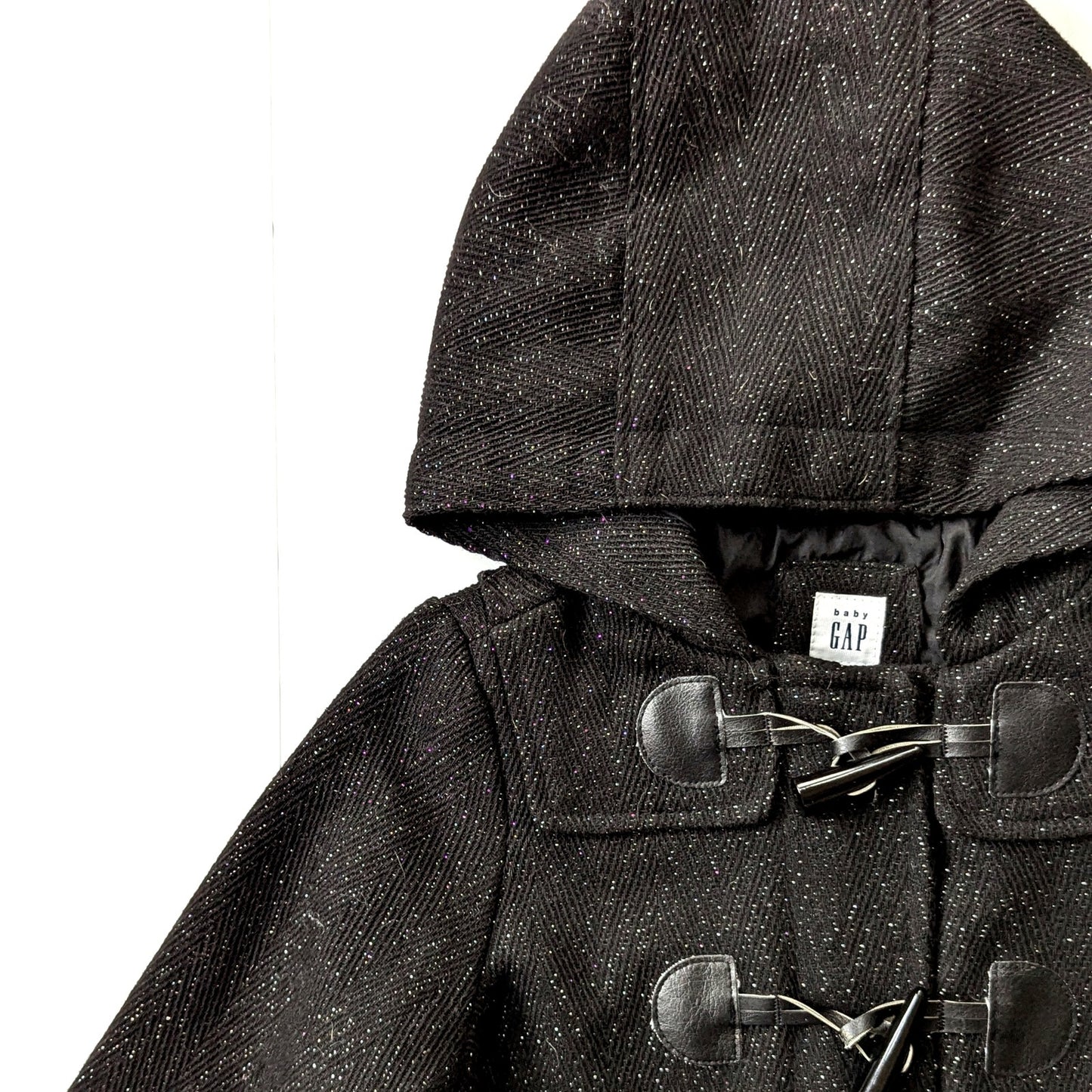Baby Gap Toddler Girl’s Black Metallic Glitter Hooded Winter Toggle Coat Size 4