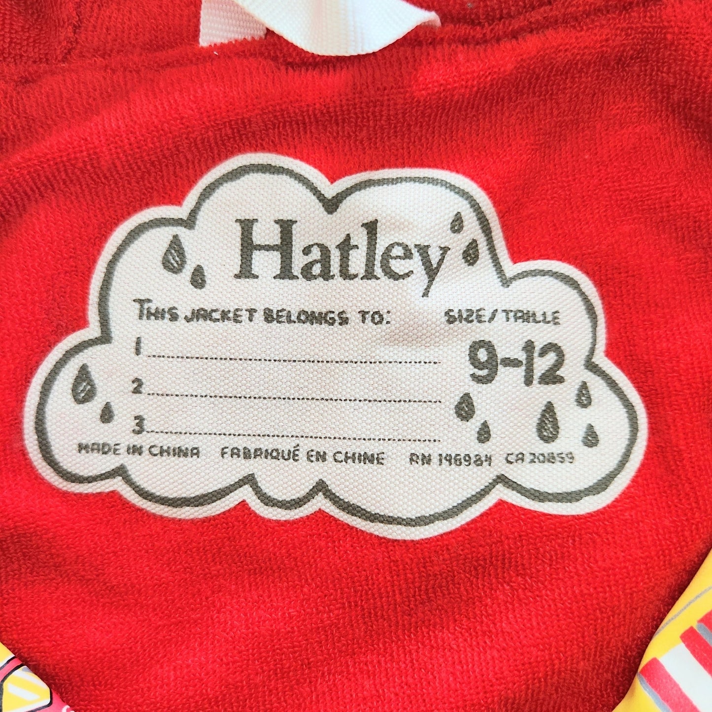 Hatley Terry Cloth Lined Fire Engine Raincoat PVC-free | Baby Size 9–12 months