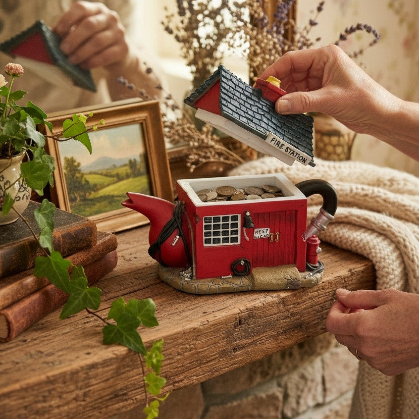1990s Fire Station Teapot Trinket Box | Telltale Teapots | Ballykettle Ireland Collectible