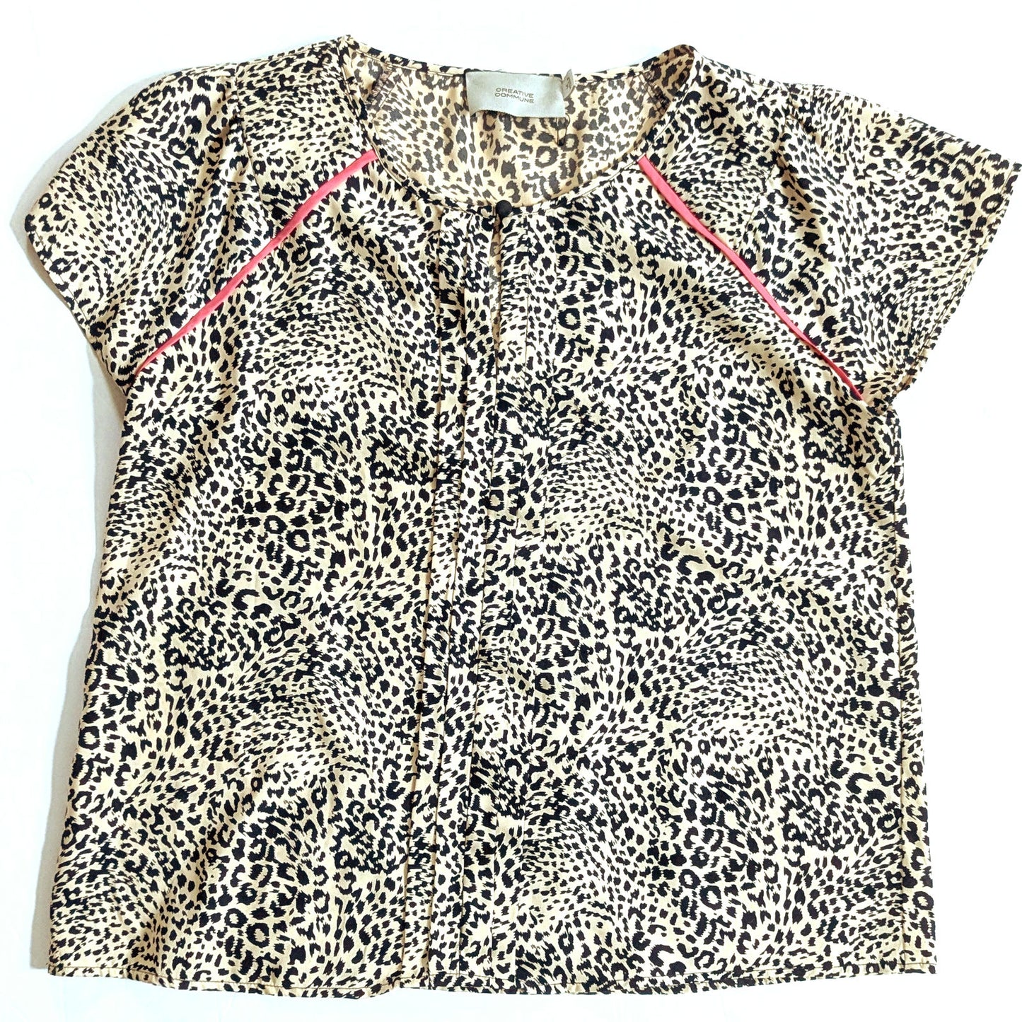 Navy Cheetah Print Keyhole Silky Blouse | Women's M