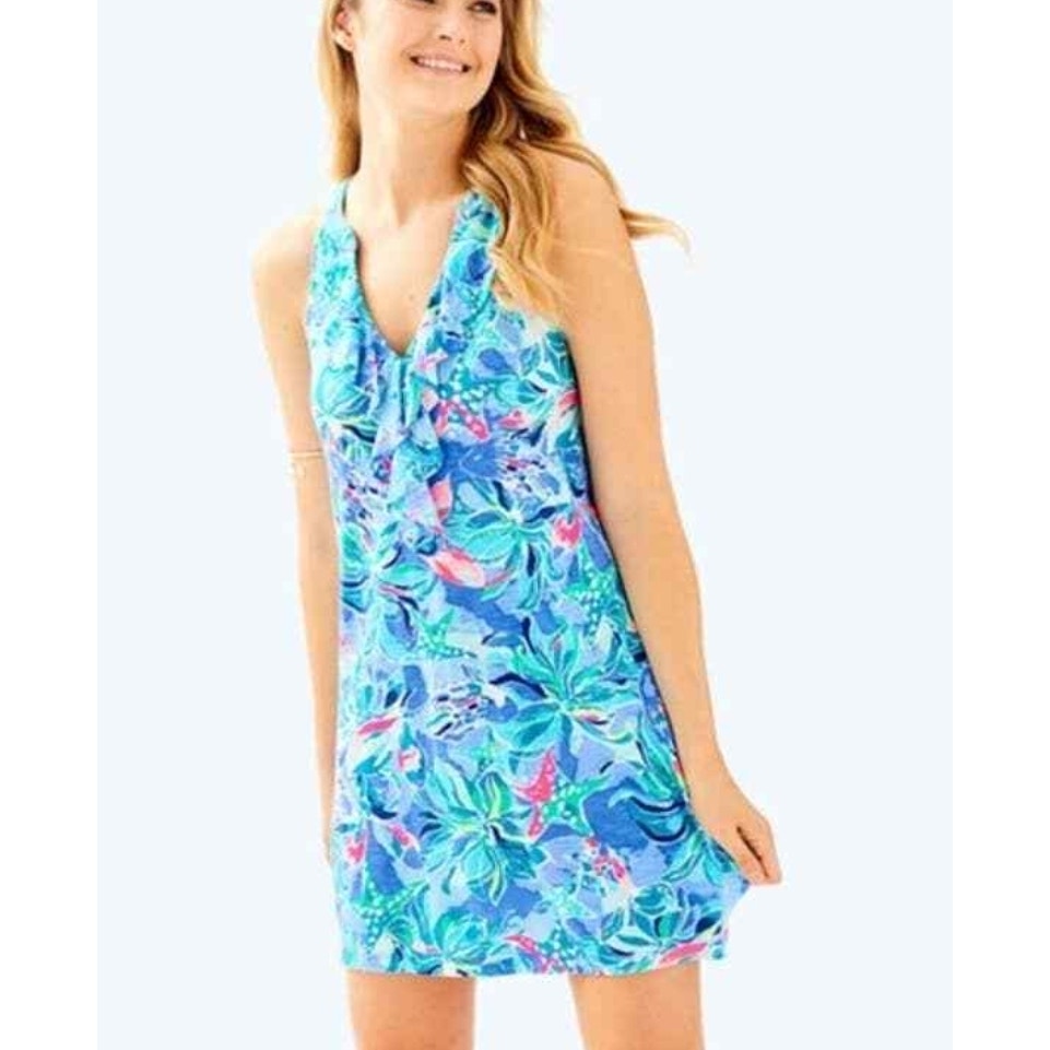 🌊 Lilly Pulitzer Shay Dress – Celestial Stars in Bennet Blue | Women's Size Medium