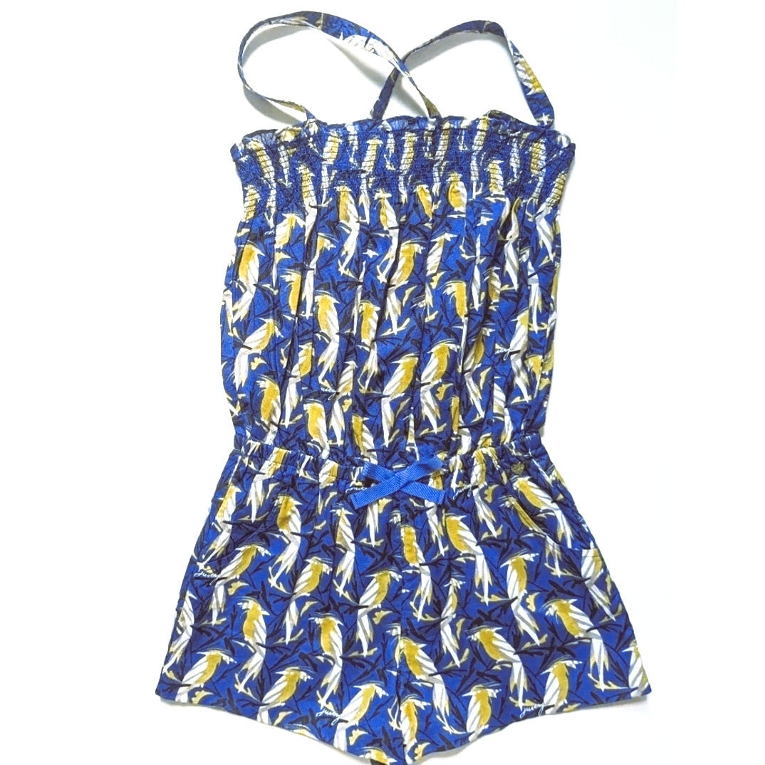 Juicy Couture Girls 12 Romper Cobalt Glow Tropical Print Smocked Bodice NWT