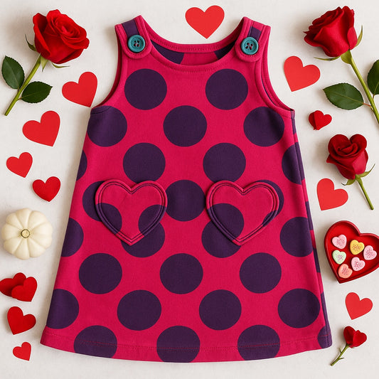 🧡 Vintage 1990s Mini Boden Polka Dot Heart Pocket Pinafore Dress | Toddler Girls Size 2T