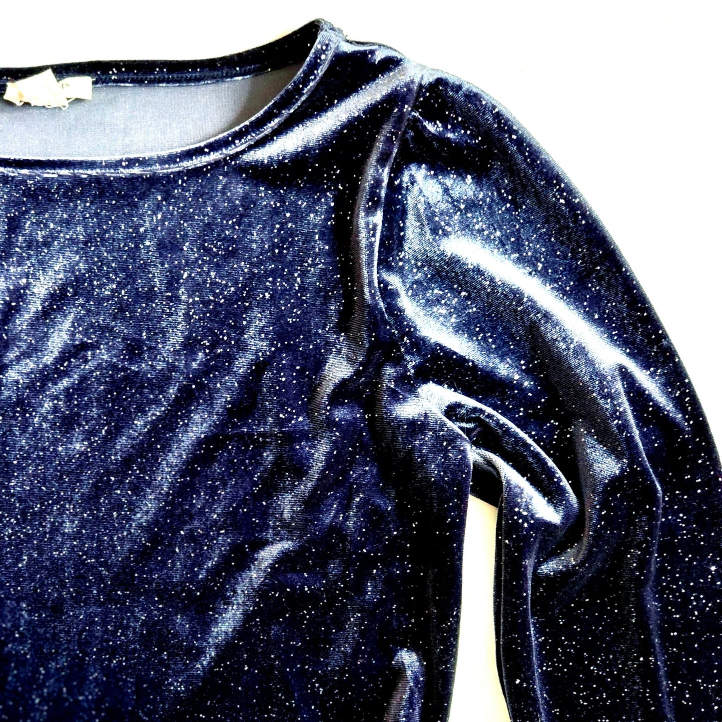 Crewcuts Girls’ Sparkle Velvet Dress Navy Blue XL – Long Sleeve Tulle Glitter Star Skirt Party Dress