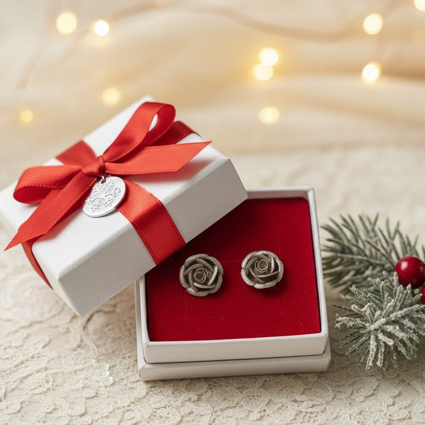 Mid-Century Sterling Silver Rose Stud Earrings – Petite Floral Posts, Tested Sterling