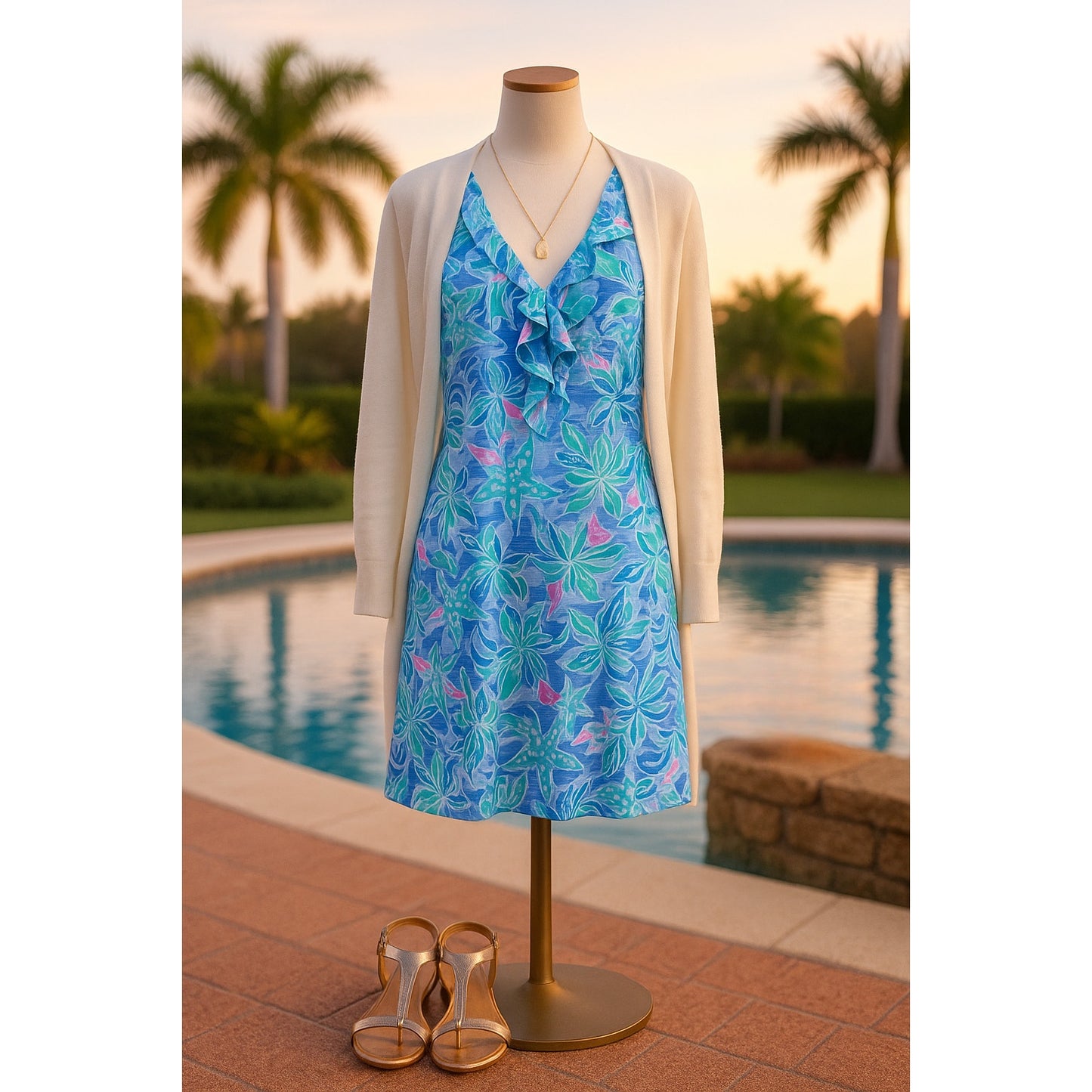 🌊 Lilly Pulitzer Shay Dress – Celestial Stars in Bennet Blue | Women's Size Medium