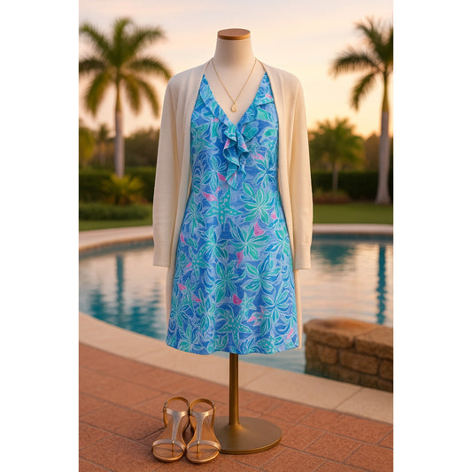 🌊 Lilly Pulitzer Shay Dress – Celestial Stars in Bennet Blue | Women's Size Medium