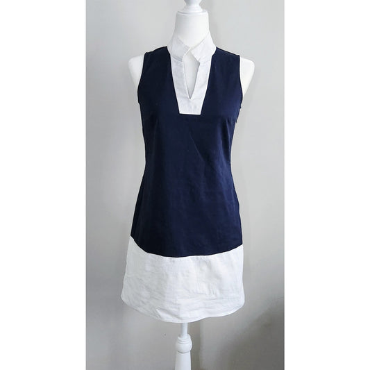 Sail to Sable Navy & White Stretch Cotton Sleeveless Shift Dress Size XS