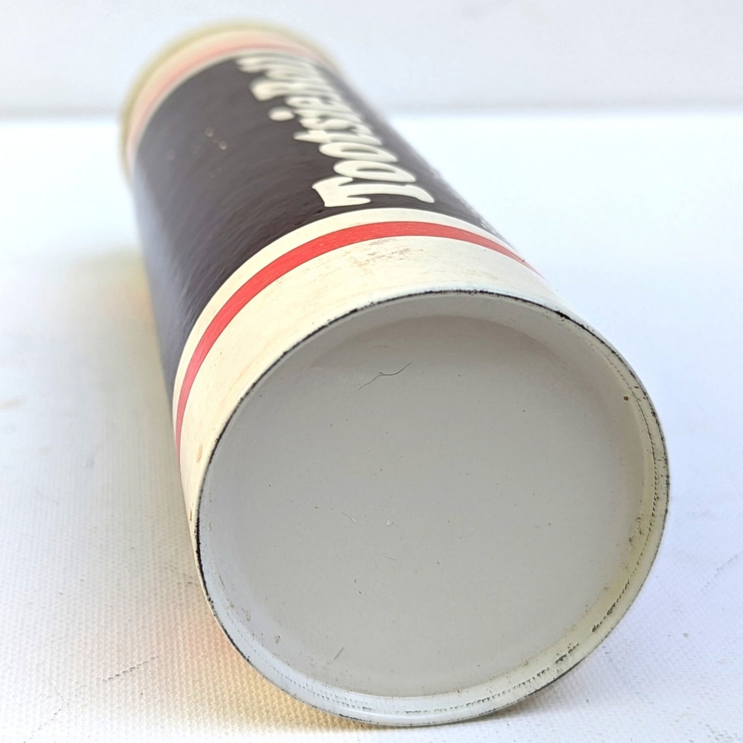 Vintage 1970s Tootsie Roll Coin Bank – 7.5” Tall Retro Candy Tube Reusable Promotional Bank – Iconic Chocolate Candy Branding – Collectible Kids Home Gift