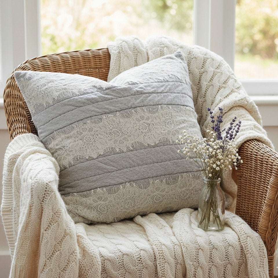Anthropologie Gray Euro Sham Pillow Cover - Laced Jersey Collection - Discontinued Bedding