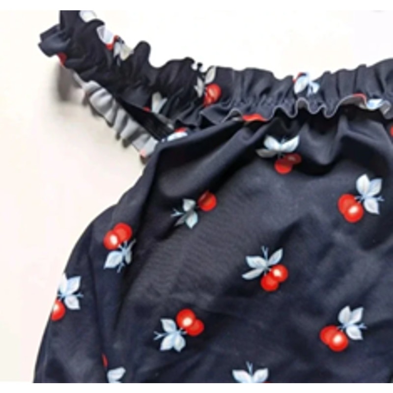 Janie and Jack Navy Blue Merchant Marine Baby Cherry Ruffle Swimsuit Size 12-18 Months