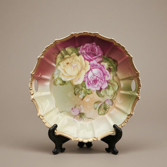 Antique Kuno Steinmann Tiefenfurt Porcelain Bowl  Hand-Painted “Roses à la Paris” | Made in Germany | Circa 1900–1915 | Heavy Gold Gilt