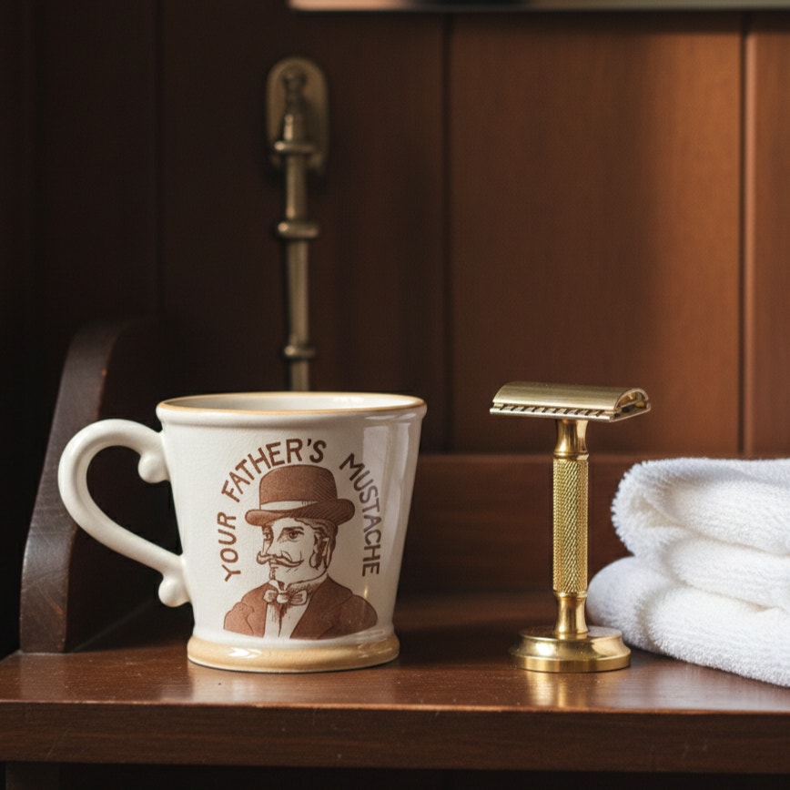 Vintage Mustache Guard Mug | 1960s “Not Your Father’s Mustache” Shaving Cup
