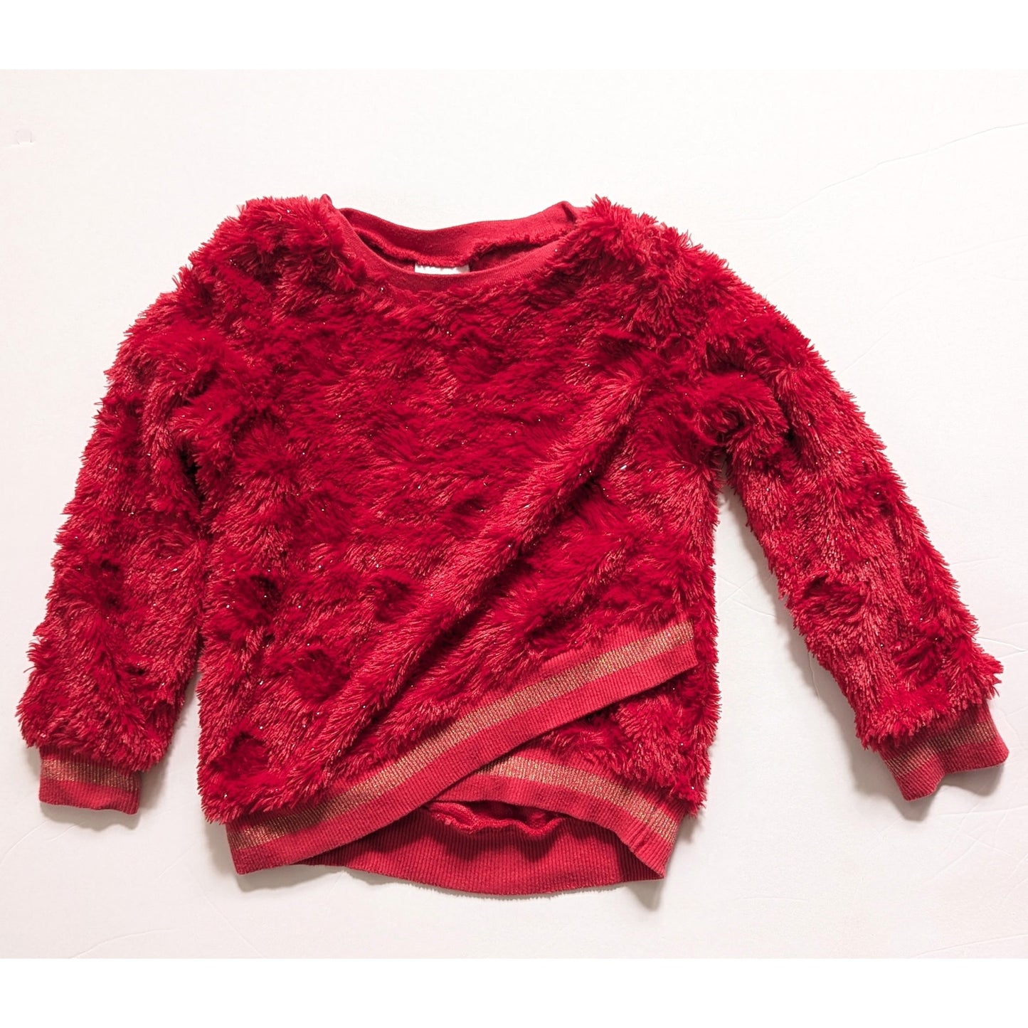 Nannette Kids Girls Red Fuzzy Sparkle Faux Fur Sweater Size 6 – Cozy & Festive