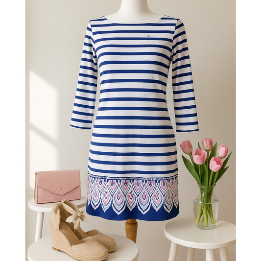 Lilly Pulitzer Beacon Blue Serene Striped Peacock Engineered Dress – Women's Small