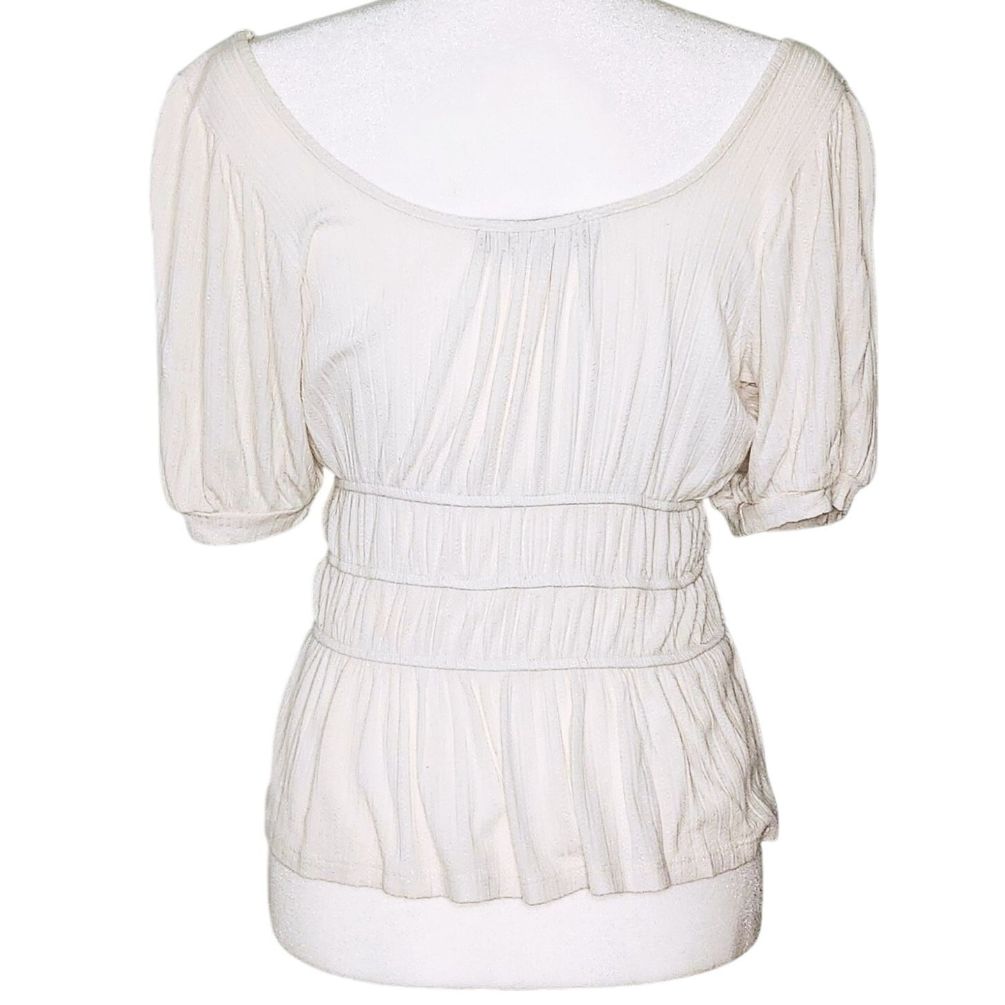 Slate & Willow White Smocked Peplum Top Puff Sleeve Rayon Scoop Neck Blouse | Women's Size M