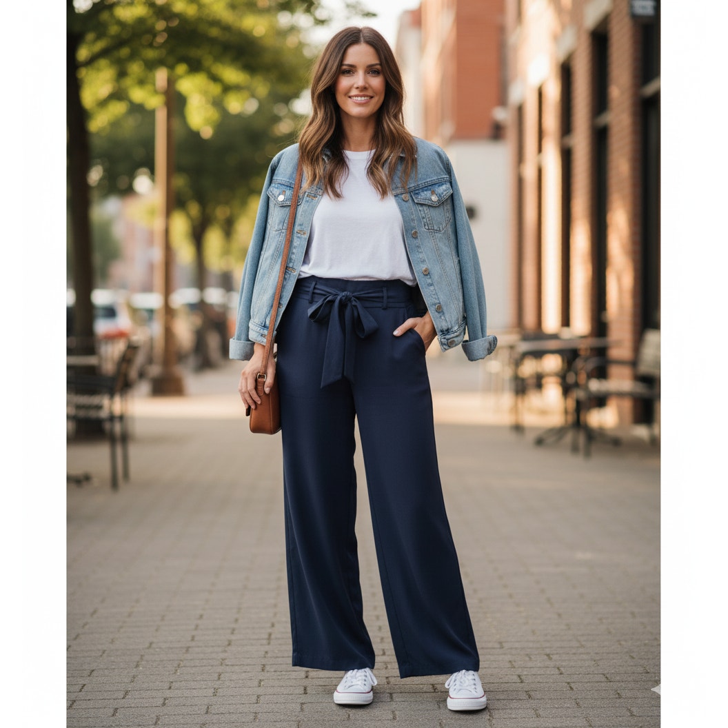 Michael Kors Wide Leg Pants Navy Blue Viscose Tie Waist | Women's 10