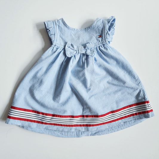 Tommy Hilfiger Chambray Red White & Blue Flutter Sleeve Dress Size 6/9 months