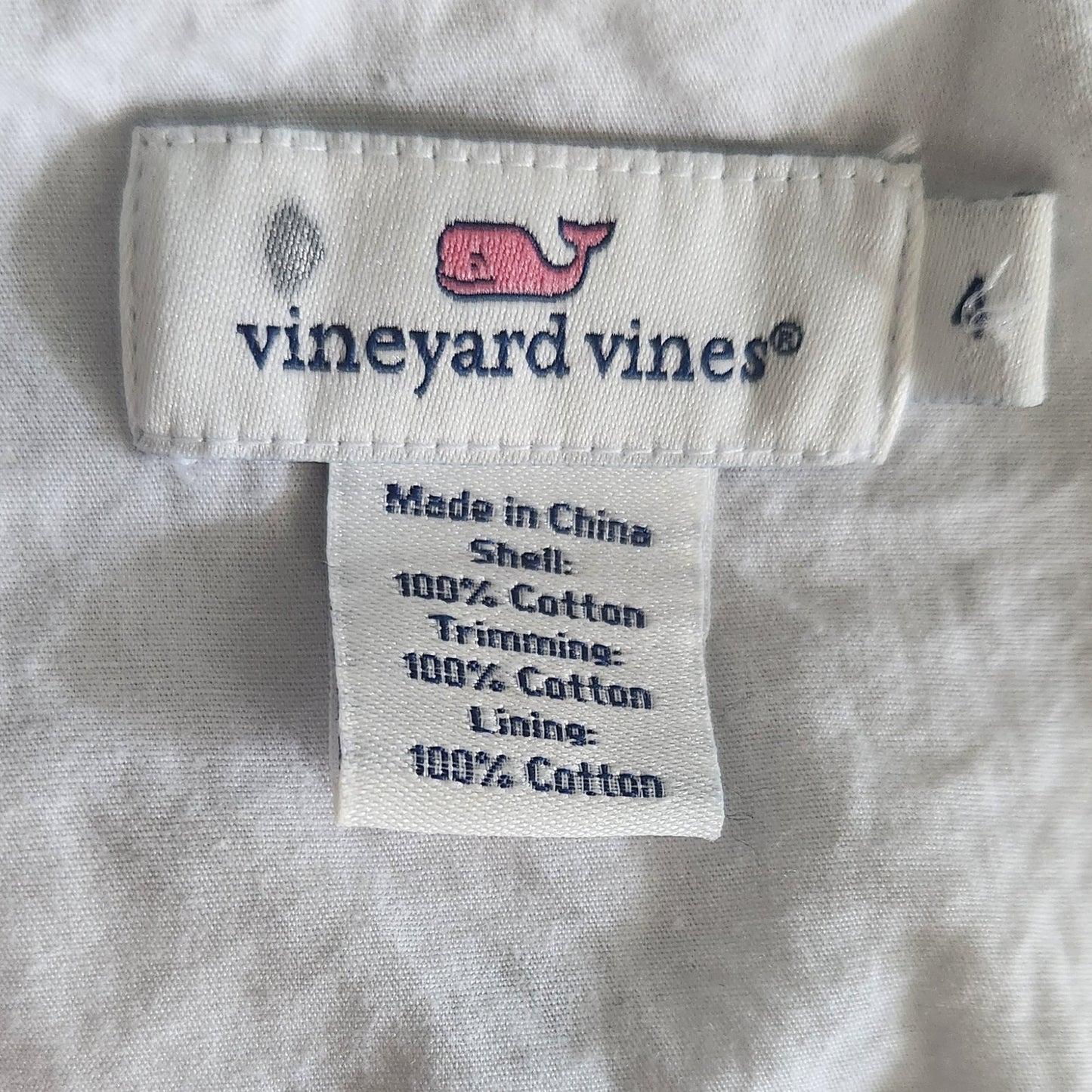 Vineyard Vines White Eyelet Cotton Shift Dress Women’s Size 4 Ruffled Bib Scalloped Hem
