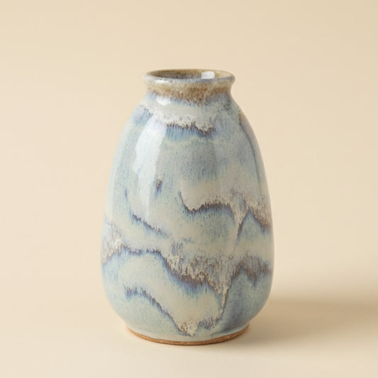 Vintage Studio Pottery Vase | Blue & Cream Reactive Glaze | Signed Art Pottery | 5”