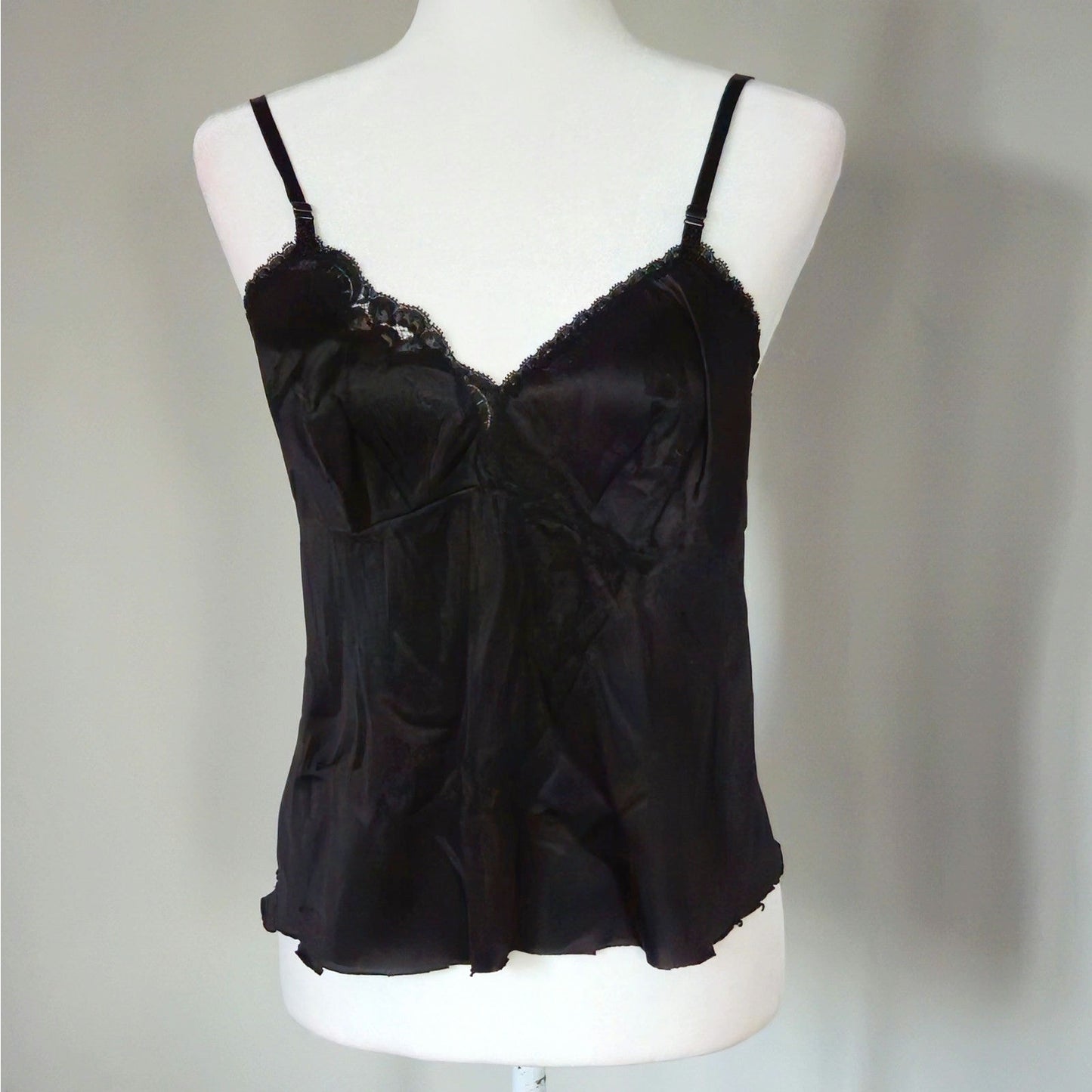 Vintage Vanity Fair Black Nylon Camisole | Size 36 | 1960s–70s Lingerie
