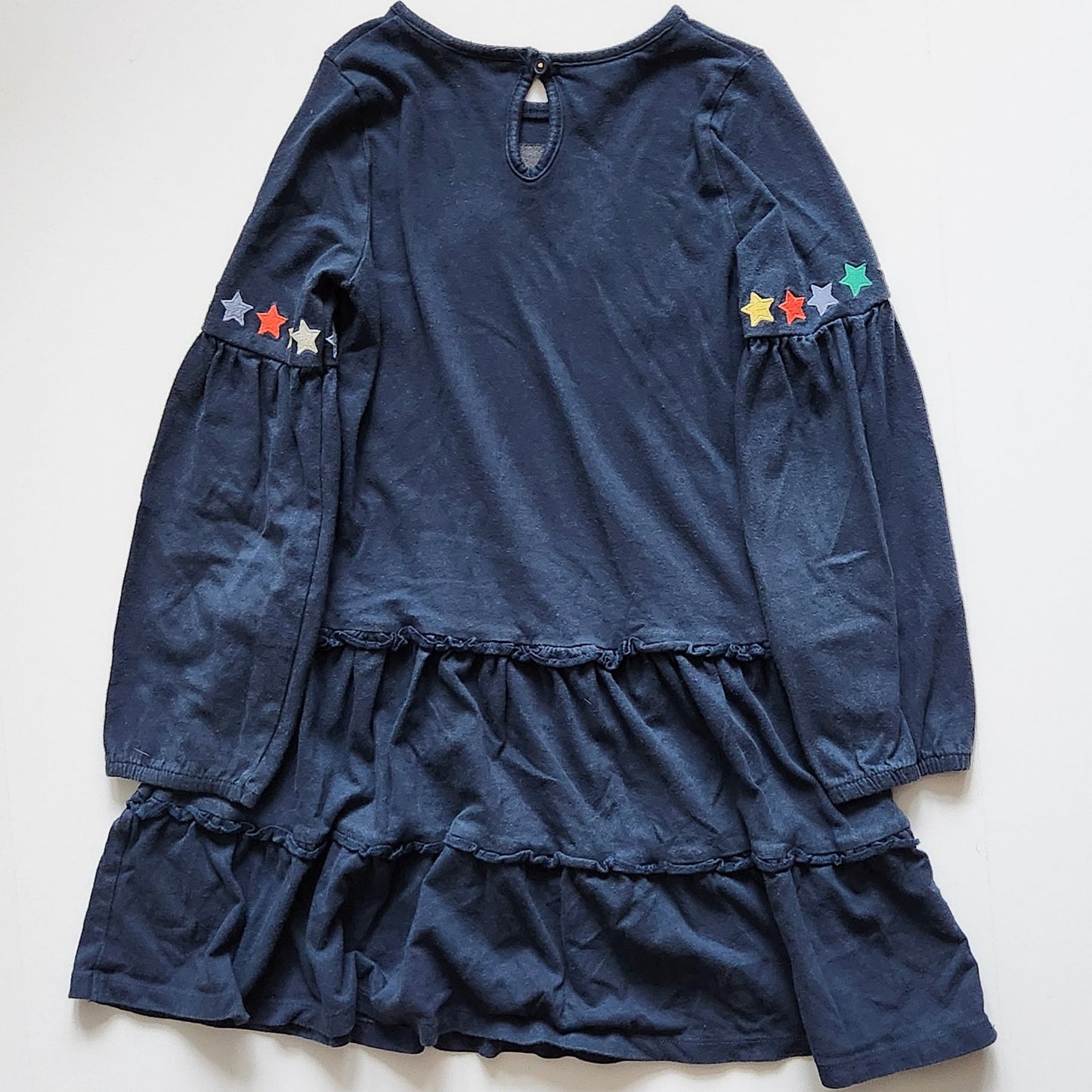 Mini Boden Navy Rainbow Unicorn Appliqué Dress | Girls Size 7-8 (128 cm) | Long Sleeve Tiered Twirl Dress