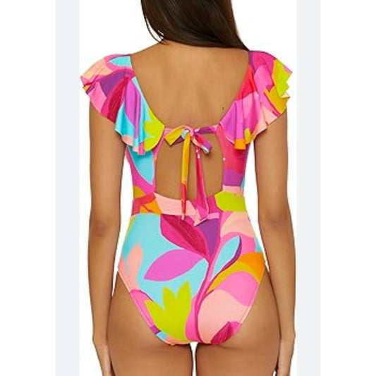 🌺 Trina Turk Women's Fan Faire Ruffle One Piece Swimsuit Size 10 NWT