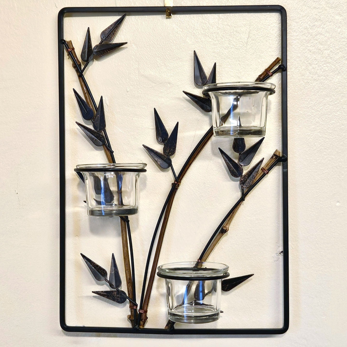 Vintage Bamboo & Metal Wall Candle Holder