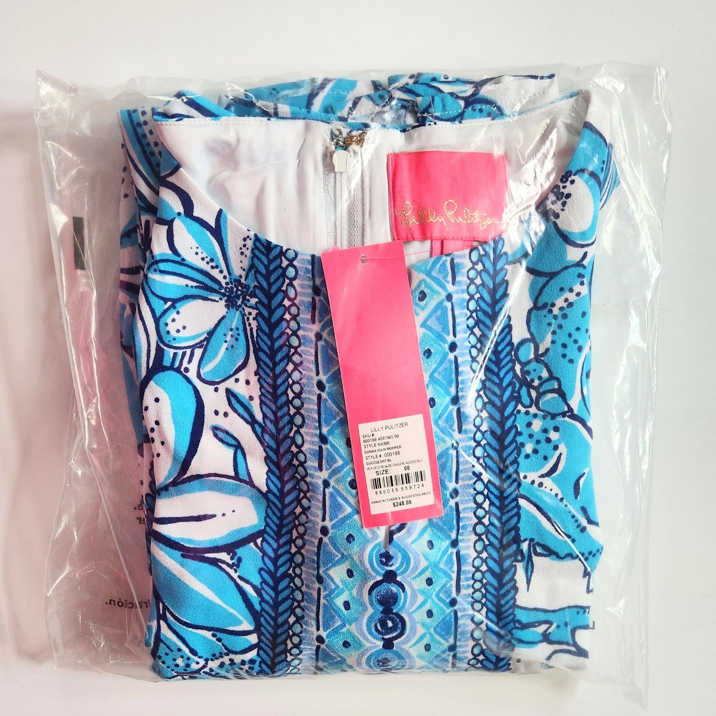 🌸 NWT Lilly Pulitzer Women's Donna Maxi Romper Succulent Blue Pop Up Coronado Crab Size 00