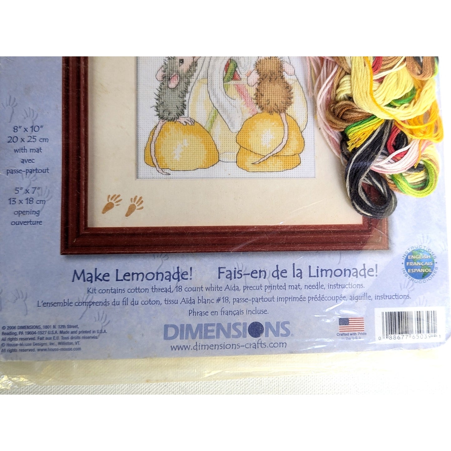 House-Mouse Cross Stitch Kit “Make Lemonade” – Dimensions 2006 – Counted Cross Stitch 5x7 – New Unsealed – Vintage Craft Kit | Home