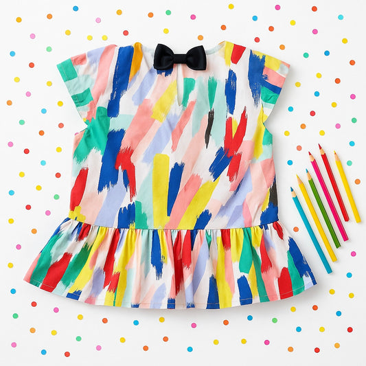 Kate Spade New York Girls Multicolor Brush Stroke Bow Blouse | Size L (12-14)