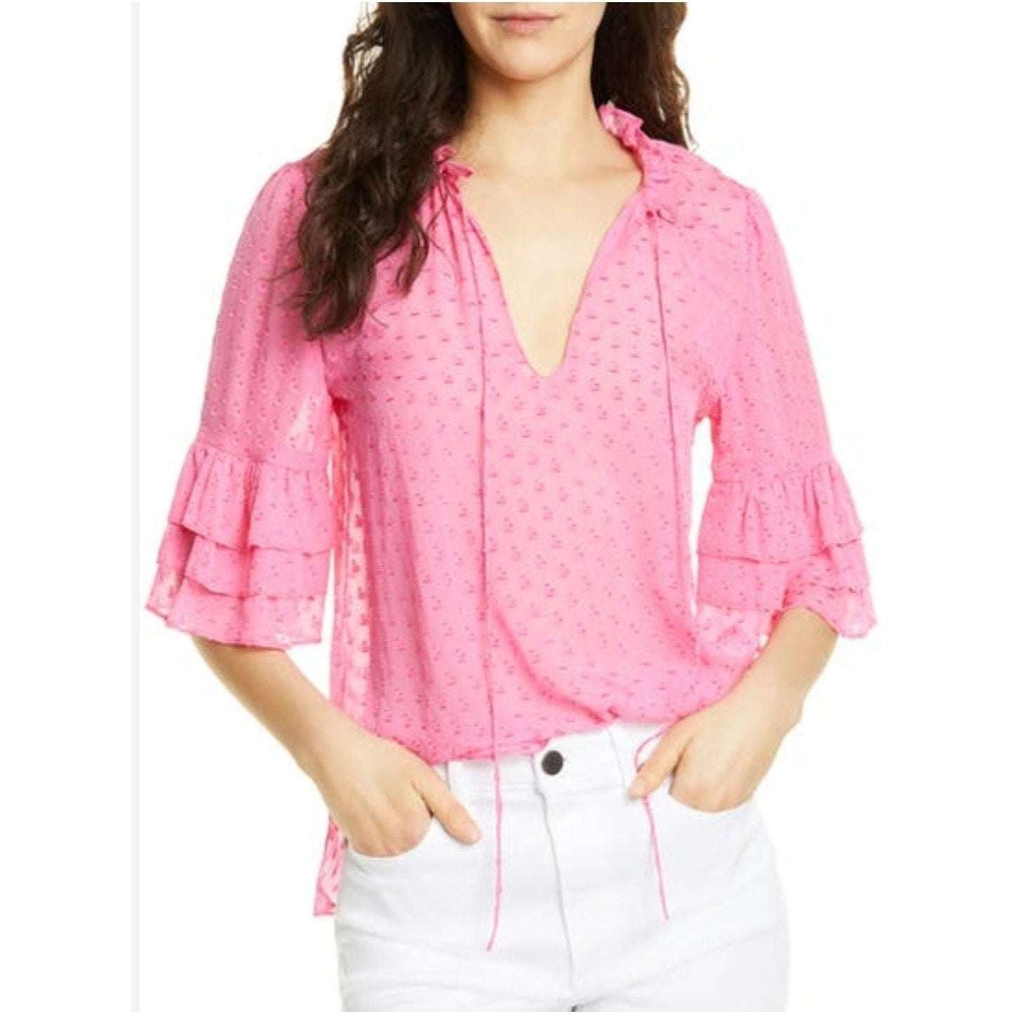 Julius Tier Sleeve Silk Blend Blouse Hot Pink | Women's M