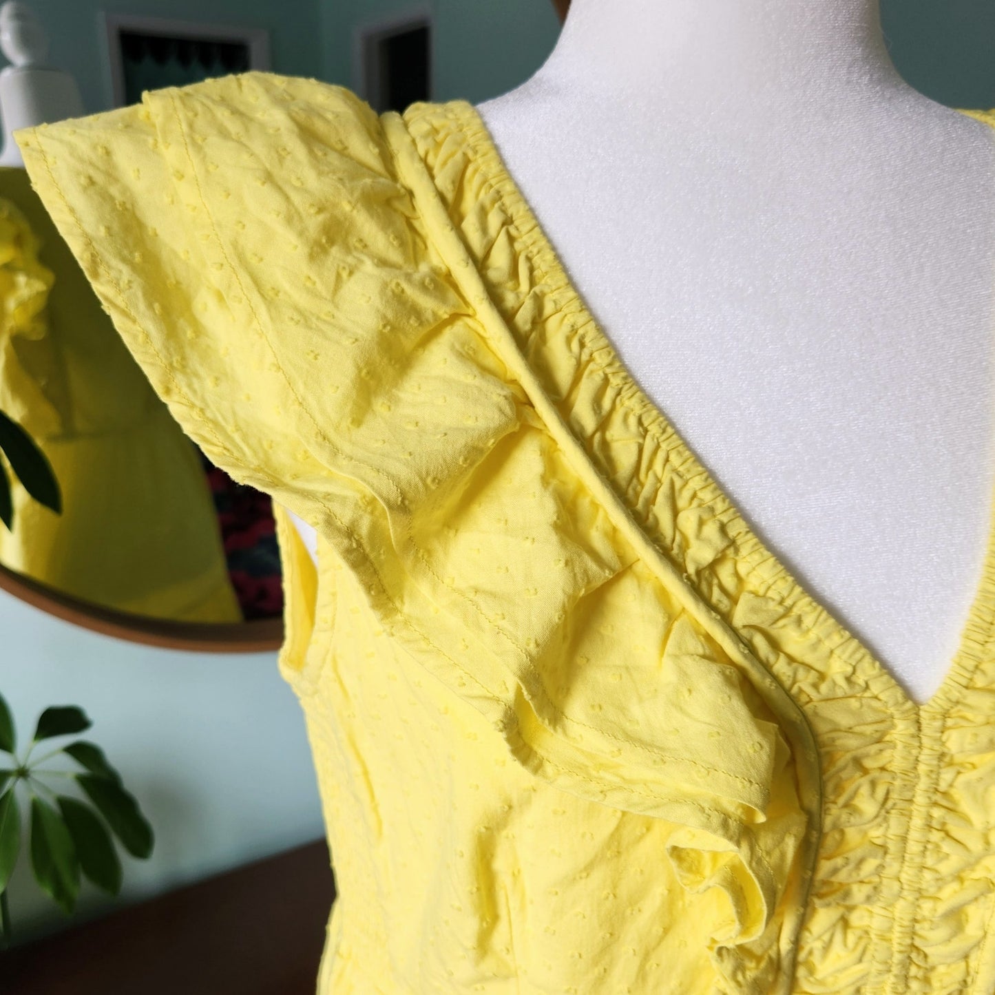 Hatley Women's Yellow Swiss Dots Smocked Ruffles Aria Midi Dress Size M 100% Cotton