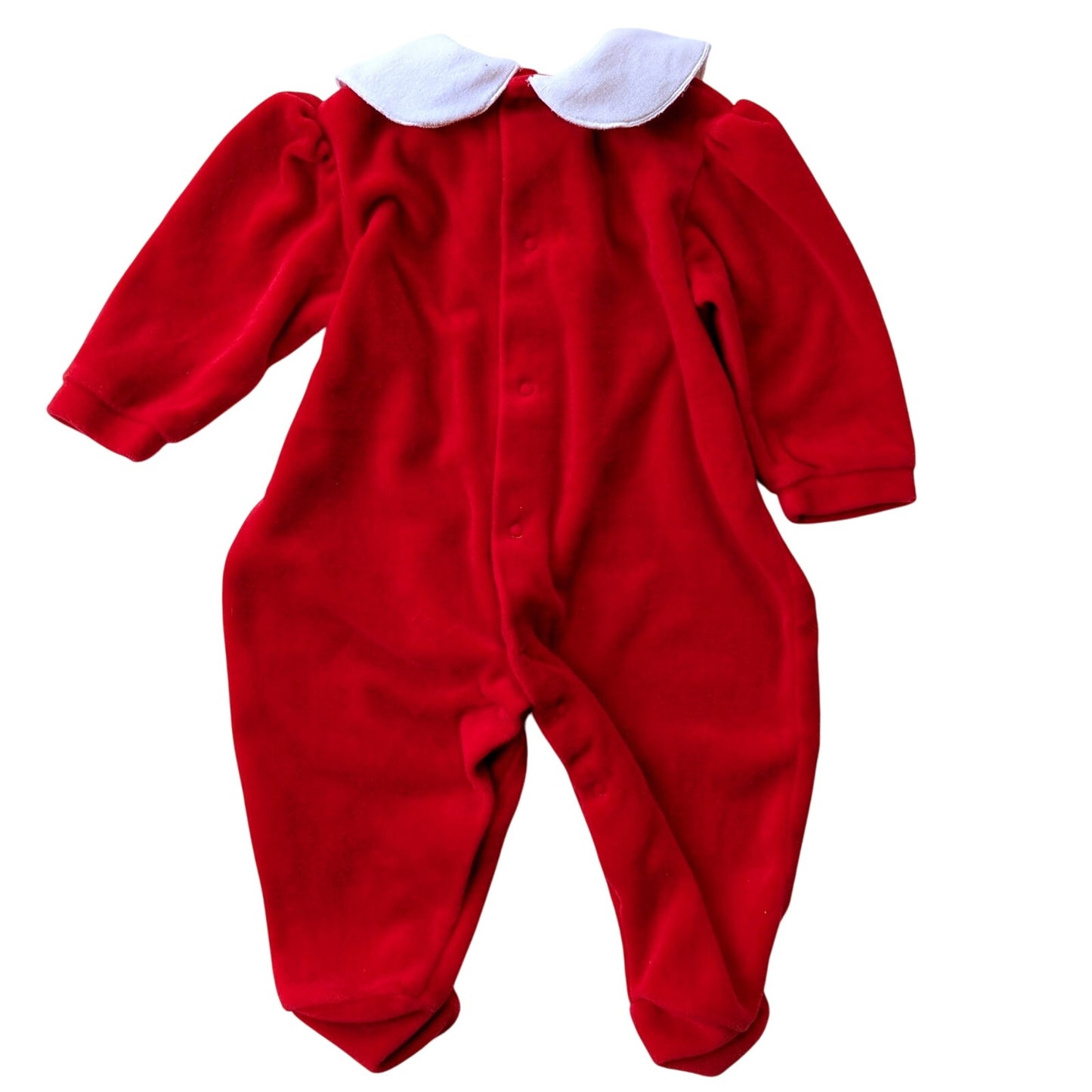 🎄 Vintage Little Me 1990s Red Velour "My First Christmas" Baby Footie – Size 6 Months