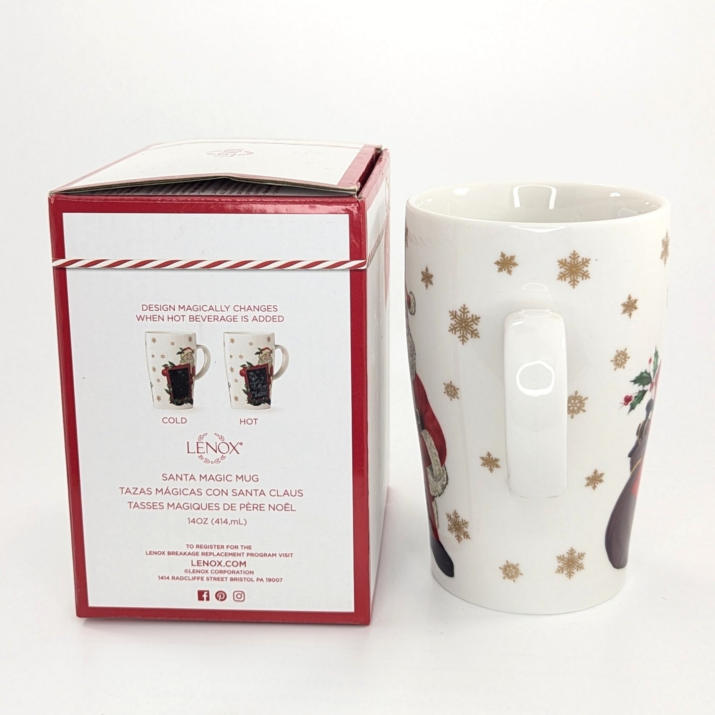 Lenox Christmas Heat Changing Santa Magic Mug – 14 oz Porcelain Holiday Coffee Cup, New in Box | Home