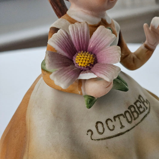 Vintage Lefton October Girl Figurine | 1950s Birth Month Keepsake