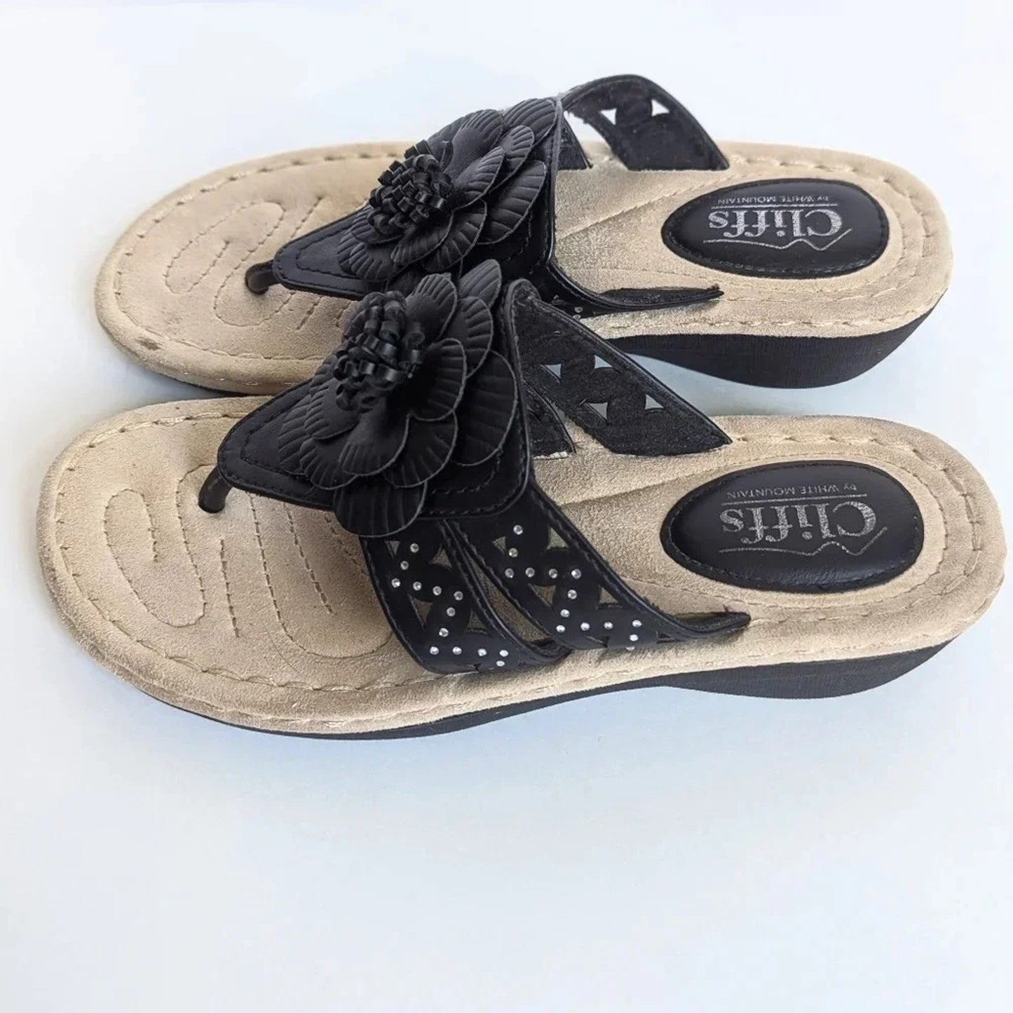 🖤 Cliffs By White Mountain Women’s Black Cynthia Sandals – Memory Foam Comfort – Womens Size 6.5