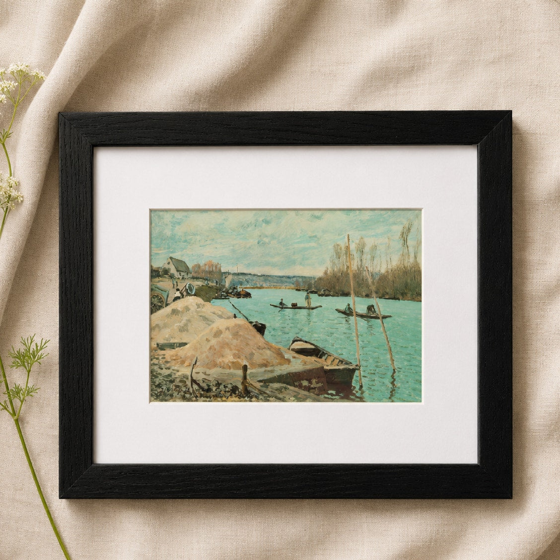 The Seine at Port-Marly, Piles of Sand by Sisley | Impressionist Framed Print