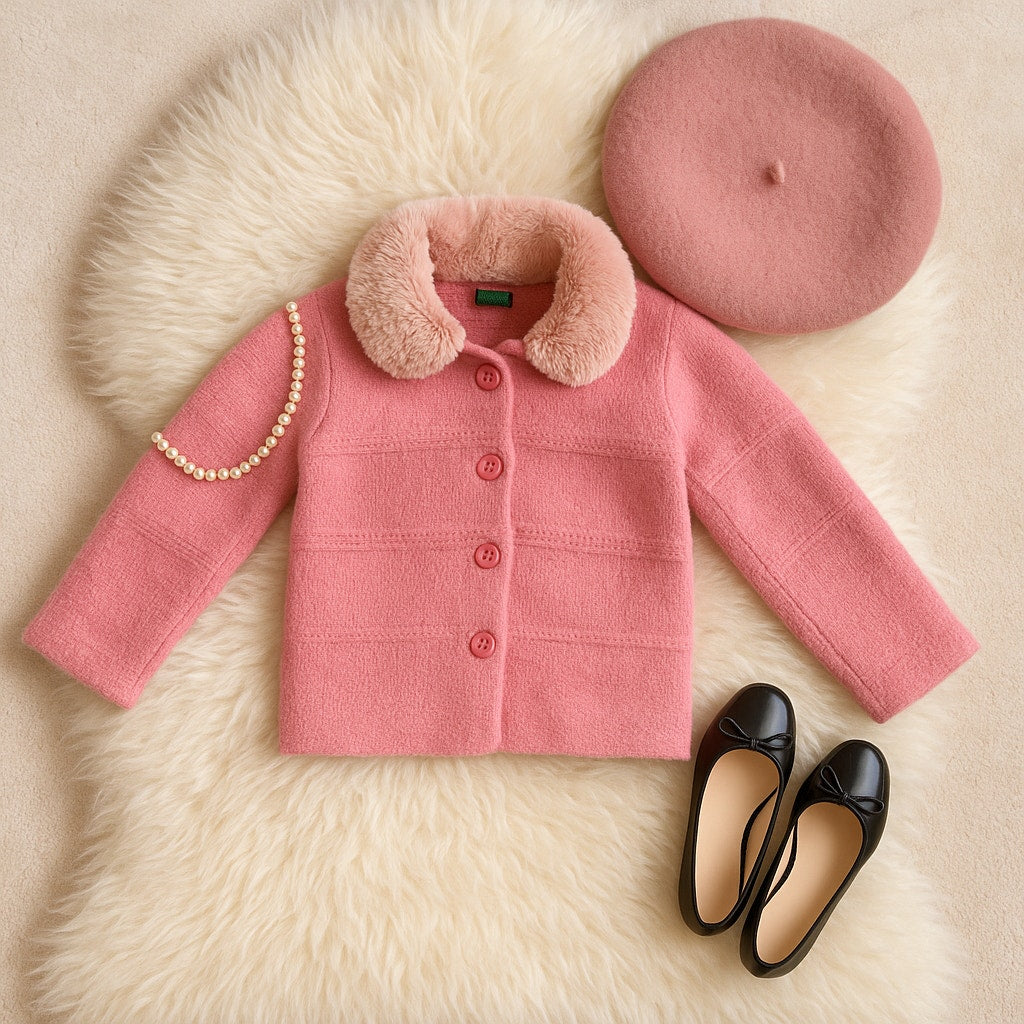 United Colors of Benetton Pink Wool Fur Cardigan | Made in Italy | Girls Size XS 4T / 110 cm