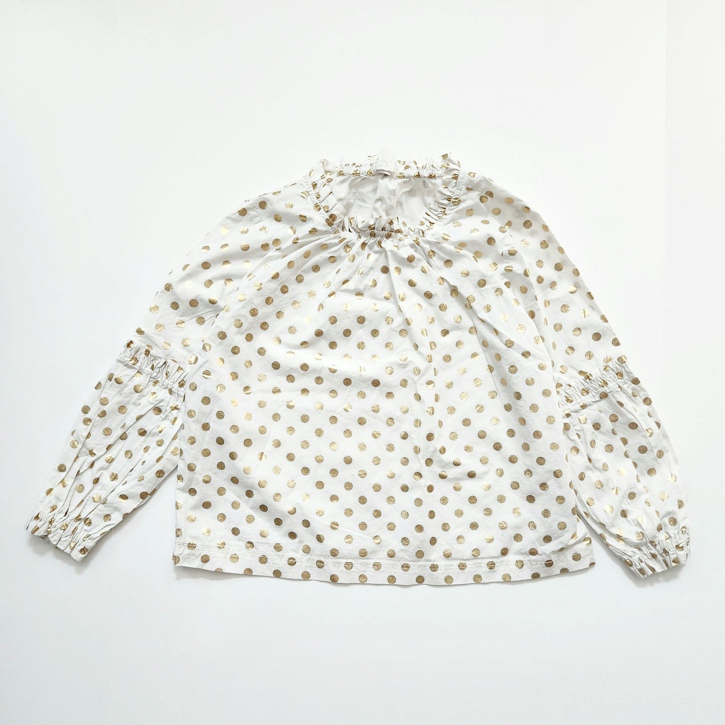 Crewcuts Elaine Bubble Sleeve Blouse – White Cotton with Shiny Gold Polka Dots, Long Sleeve Party Top | Girls Size 10