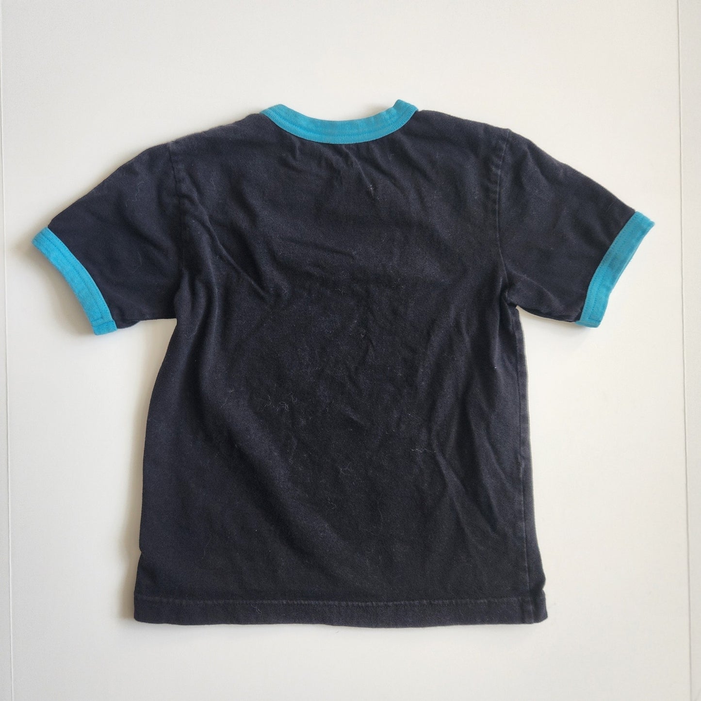 Vintage Y2K The Children’s Place Peace Sign T-Shirt – Retro Black & Turquoise Ringer Tee, Size Small 5/6, 2000s Kids Graphic Shirt