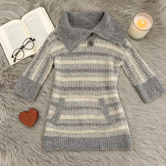 Change of the Moon Glissando Cowl Neck Sweater – Ivory & Gray – Women's L