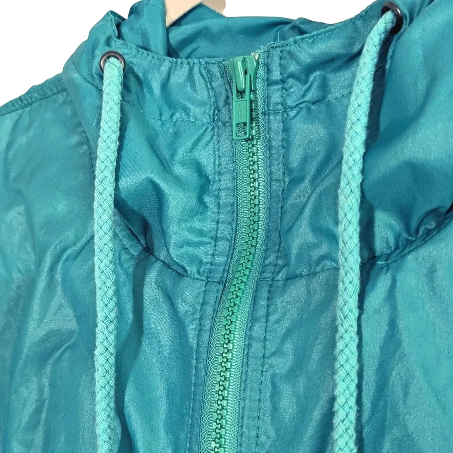 Vintage 80s Lacoste Teal Windbreaker Jacket | Size Large | Retro Nylon Pullover Hoodie