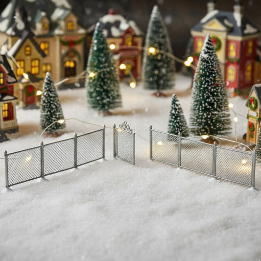 Department 56 “Chain Link Fence With Gate” – Set of 3 Metal Village Accessories (1993)