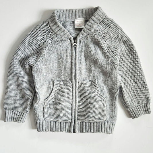 Zip-Front Sweater Jacket – 2T – Heather Grey – 100% Cotton