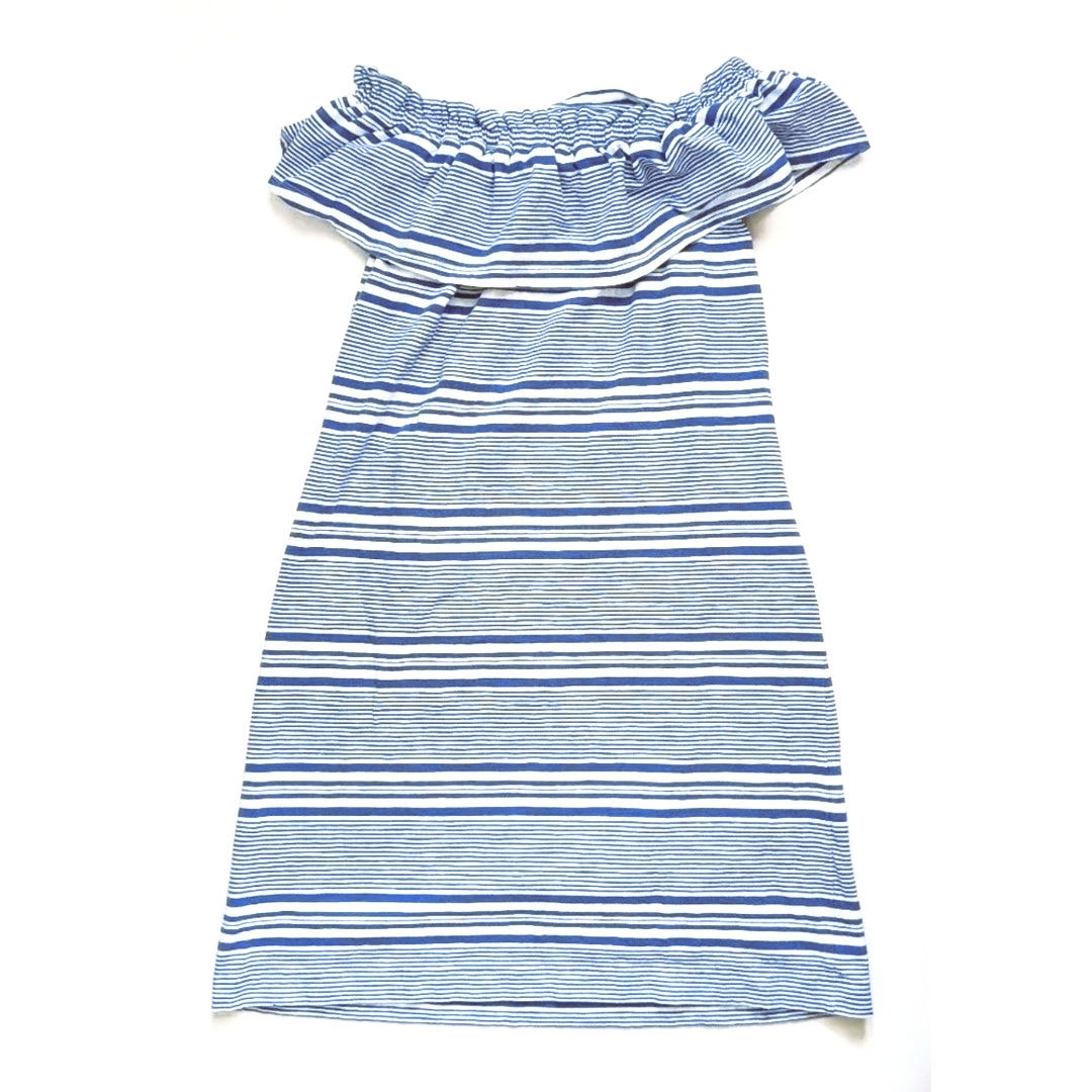 Vineyard Vines Blue White Striped Off Shoulder Ruffle Dress Women's Size XS